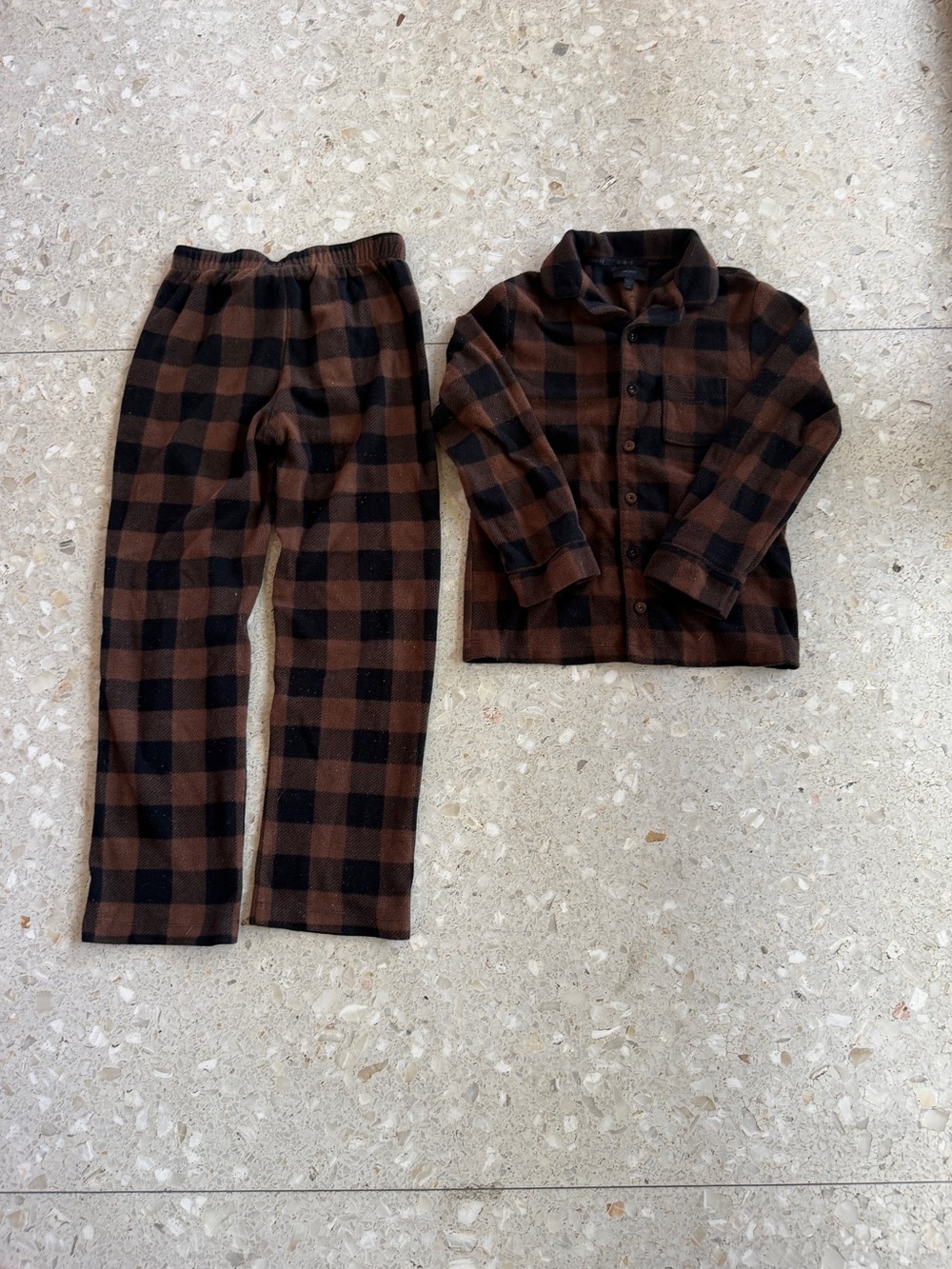 SKIMS Kids Brown & Black Plaid Pajama Set